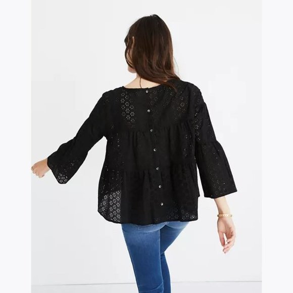 MADEWELL Black Eyelet Tiered Button-Back Top sz XS - Picture 13 of 15